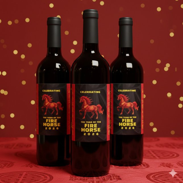 Stunning Chinese Year of the Fire Horse 2026 Wine Label (Stunning Chinese New Year of the Fire Horse 2026 Wine Labels Cover Photo)