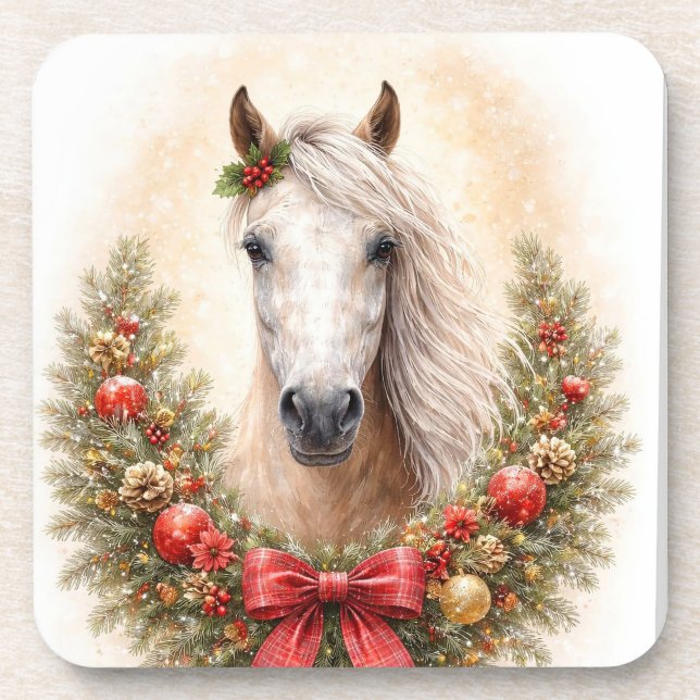 Stunning Christmas Horse Wreath Coaster (Front)