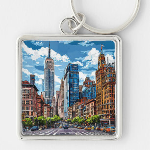 Stunning City Streetscape with Iconic Tall Buildin Key Ring