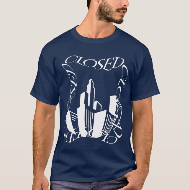 Stunning Cityscape Art: Distorted 'CLOSE' art T-Shirt (Front)
