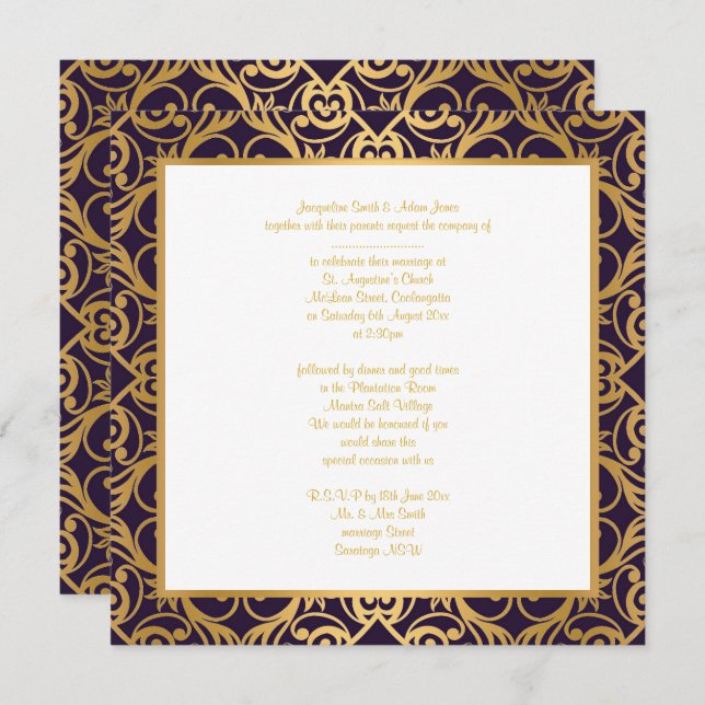 STUNNING CLASSIC BLACK  GOLD WEDDING INVITATION (Front/Back)