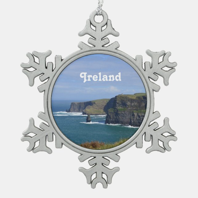 Stunning Cliffs of Moher Snowflake Pewter Christmas Ornament (Front)