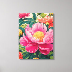 Stunning Close-Up Pink Peony Painting Canvas Print