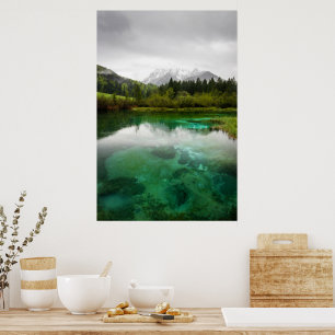 Stunning cloudy day at Zelenci springs, Slovenia Poster