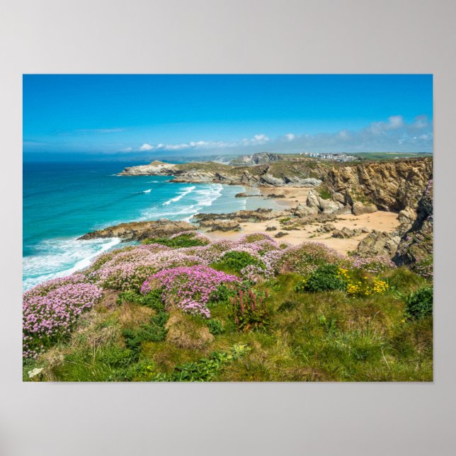 Stunning coastal scenery Newquay beach Cornwall UK Poster (Front)