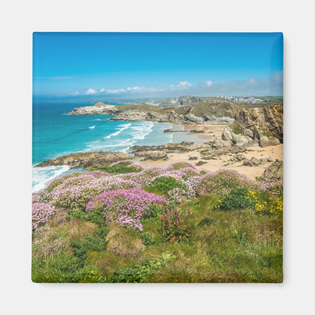 Stunning coastal scenery with Newquay beach Magnet (Front)