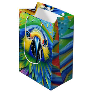 Stunning Colourful Splatter Paint Parrot Medium Gift Bag