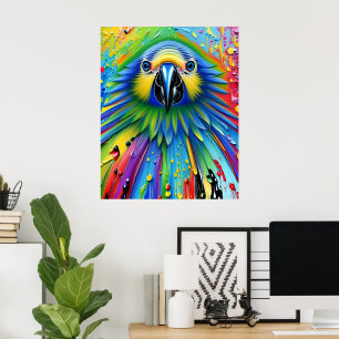 Stunning Colourful Splatter Paint Parrot Poster