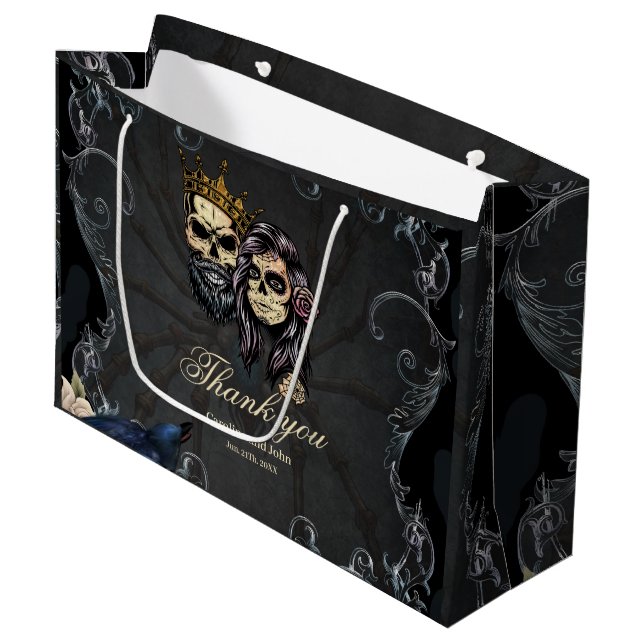Stunning dark gothic wedding design with skulls  large gift bag (Front Angled)