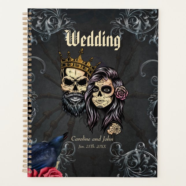 Stunning dark gothic wedding design with skulls  planner (Front)