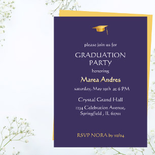 stunning Dark Purple and Golden Graduation Party Invitation