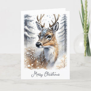 Stunning Deer in Snow Christmas Holiday Card