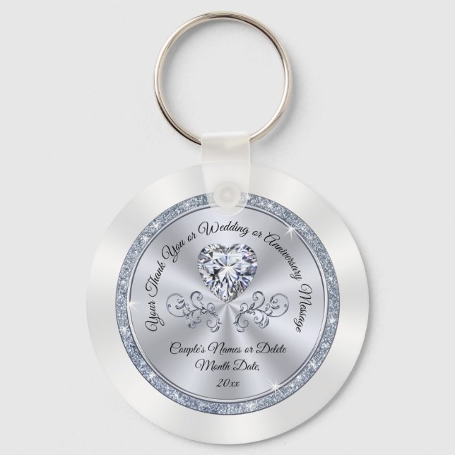 Stunning Diamond Heart, Wedding Party Favours Key Ring (Front)