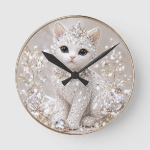 Stunning Diamond Princess Cat High-End Luxury An Round Clock