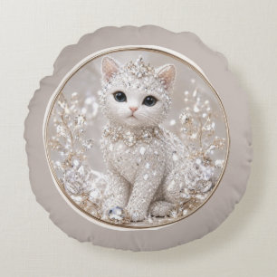 Stunning Diamond Princess Cat High-End Luxury An Round Cushion