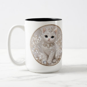 Stunning Diamond Princess Cat High-End Luxury An Two-Tone Coffee Mug