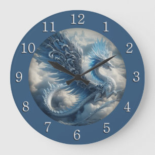 Stunning Dragon Surrounded by Clouds White Numbers Large Clock