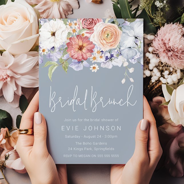 Stunning Dusty Blue Floral Bridal Shower Brunch Invitation (Creator Uploaded)