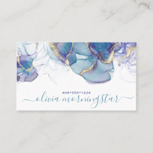 Stunning Dusty Blue Violet Gold Accent Alcohol Ink Business Card