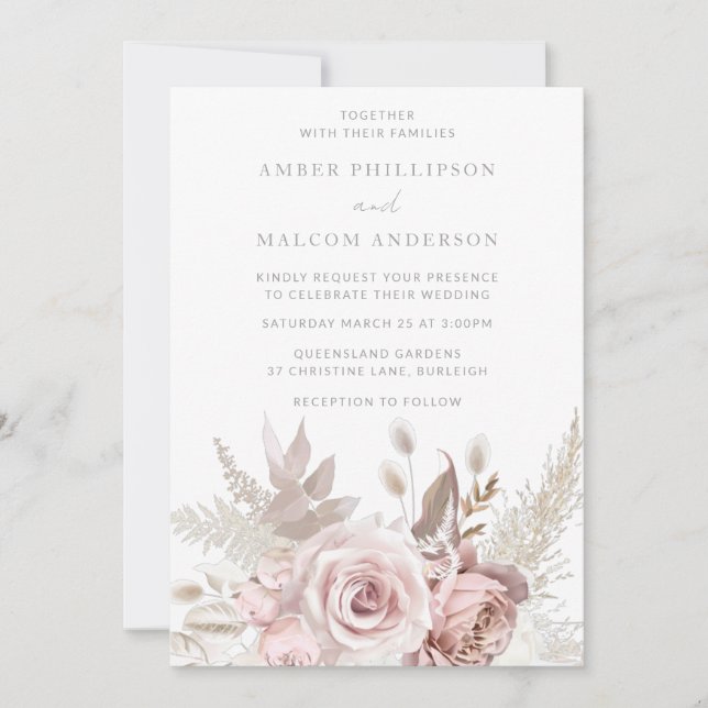 Stunning Dusty Rose Floral Wedding Invitation (Front)