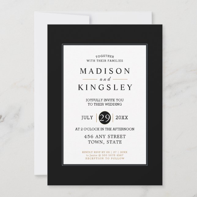 Stunning Edgy Black Gothic Minimalist Elegant Invitation (Front)