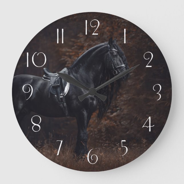 Stunning Elegant Sport Dressage Friesian Stallion Large Clock (Front)