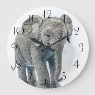 Stunning Elephant Baby Calf Large Clock