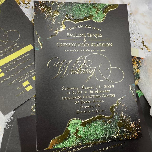 Stunning Emerald Bronze Wedding Gold (Stunning Emerald Bronze Gold Wedding Foil Invitation)