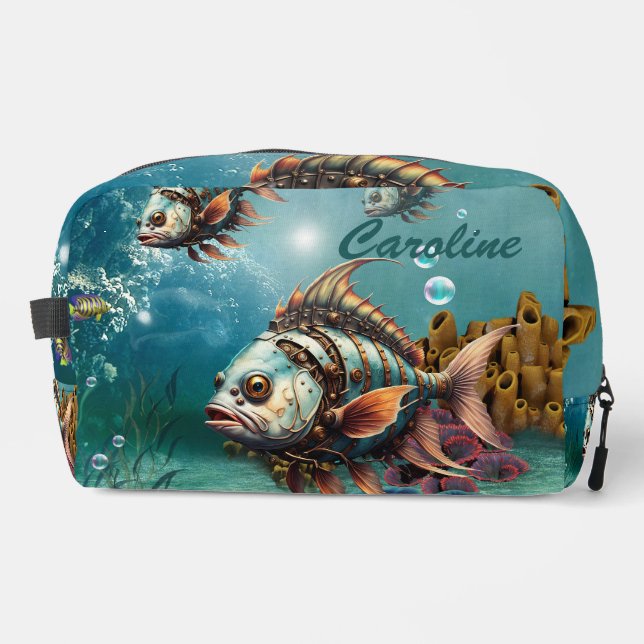 Stunning fantasy steampunk fish dopp kit (Front)