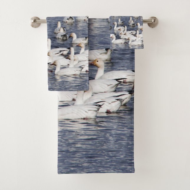 Stunning Flock of Snow Geese at the Beach Bath Towel Set (Insitu)