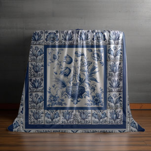 Stunning floral Blue toile de jouy monogram Fleece Blanket