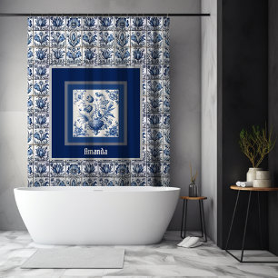 Stunning floral Blue toile de jouy monogram Shower Curtain