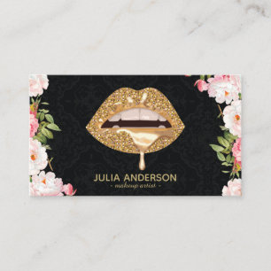 Stunning Floral Damask Gold Lips Makeup Artist Business Card