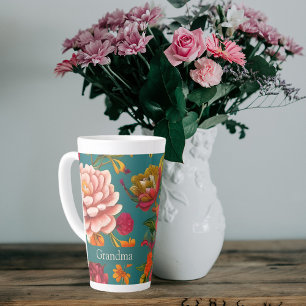 Stunning floral pink green orange and teal latte mug