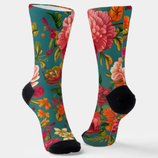 Stunning floral pink green orange and teal socks