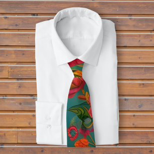 Stunning floral pink green orange and teal tie