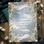 Stunning Florals accented in Gold Save The Date Invitation<br><div class="desc">Elegant,  modern,  and delicate Mystic Chic Stunning Florals accented with Golden Save The Date wedding invitation that you can customise with your info to make it furthermore special. The romantic minimalist design features lovely and elegant calligraphy on a Beautiful background with a clean and simple look.</div>