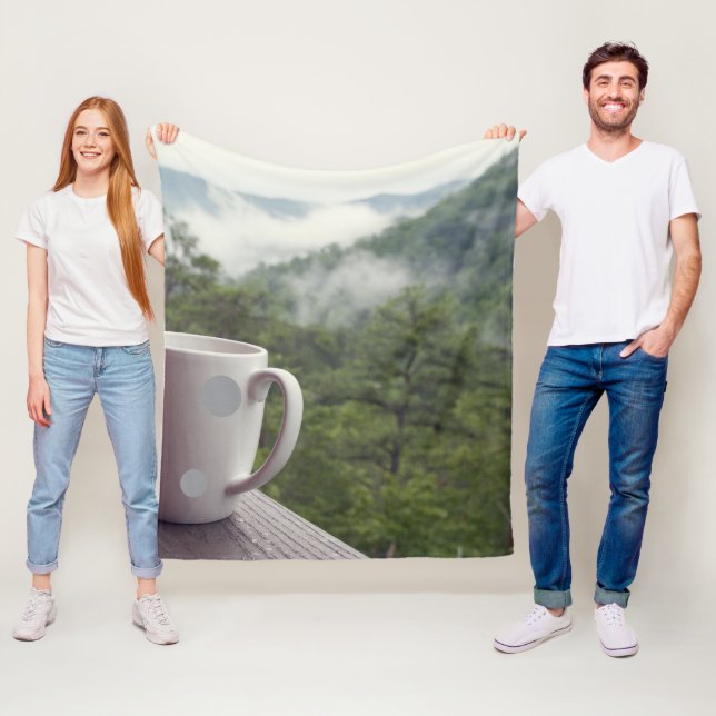 Stunning Forest Trees Mountain View Tea Mug Image Fleece Blanket (In Situ)