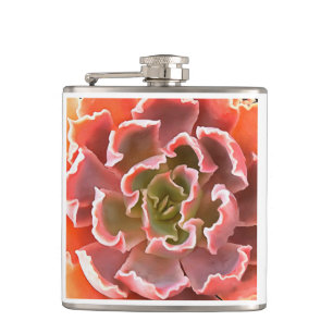 Stunning Garden Succulent Pink Tones Realistic Art Hip Flask