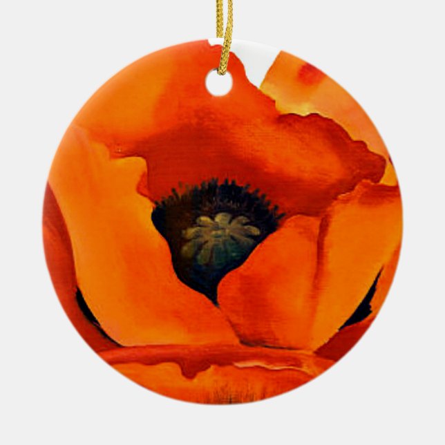 Stunning Georgia O'Keefe Red Poppy Flower 1927 Ceramic Tree Decoration (Front)
