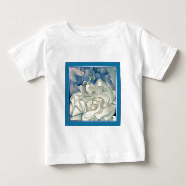 Stunning Georgia O'Keefe White Rose and Larkspur Baby T-Shirt (Front)