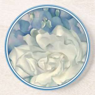 Stunning Georgia O'Keefe White Rose and Larkspur Coaster
