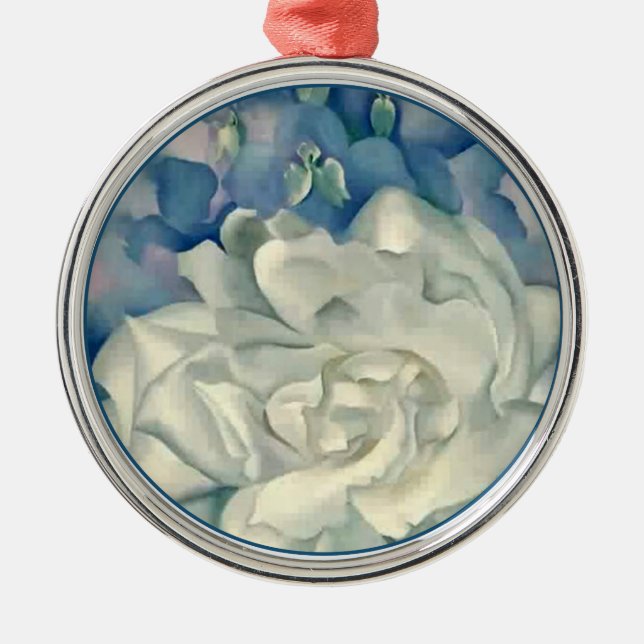 Stunning Georgia O'Keefe White Rose and Larkspur Metal Tree Decoration (Front)
