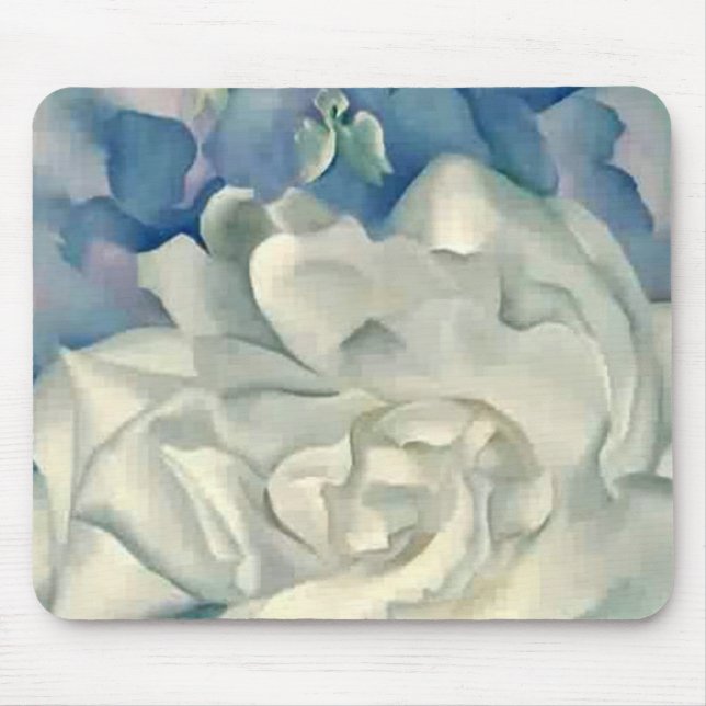 Stunning Georgia O'Keefe White Rose and Larkspur Mouse Pad (Front)