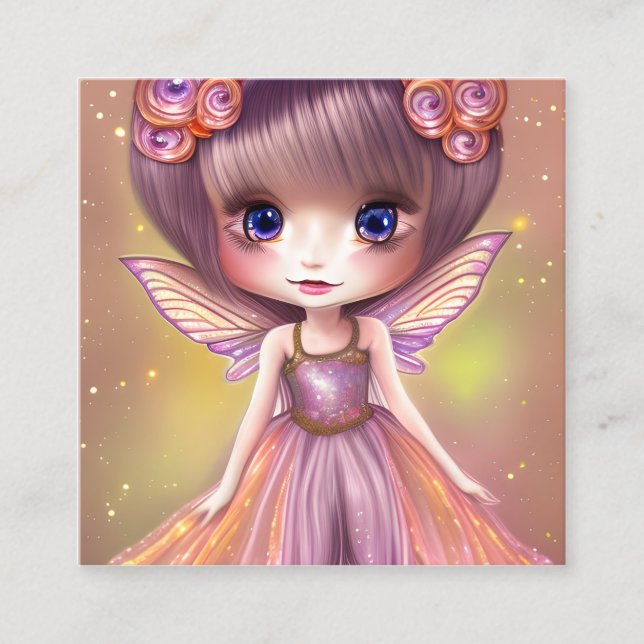 Stunning Glitter Texture Silk Magic Chibi Fairy Calling Card (Front)
