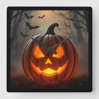 Stunning Glowing Pumpkin Art – Ultimate  Square Wall Clock