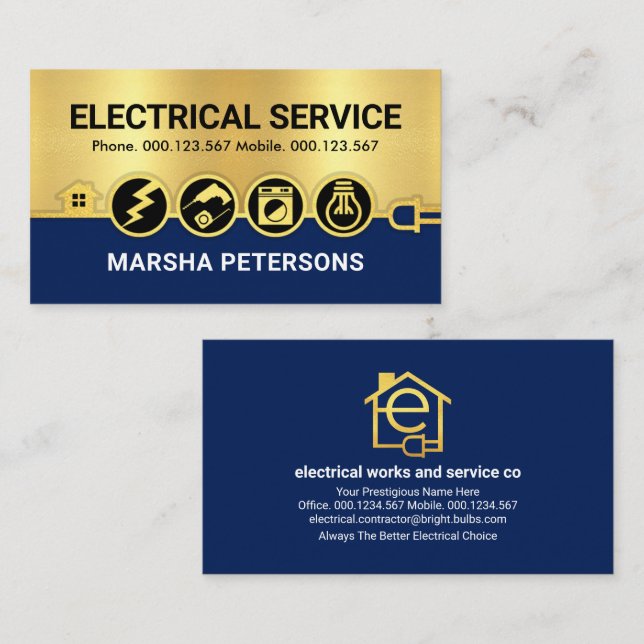 Stunning Gold Electrical Icons Power Business Card (Front/Back)