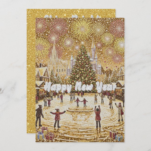 stunning Gold Glitter New Year's Eve Greeting Card (Front/Back)