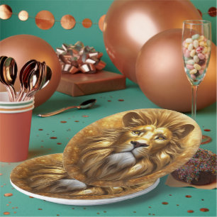 Stunning Gold Lion Head Paper Plate