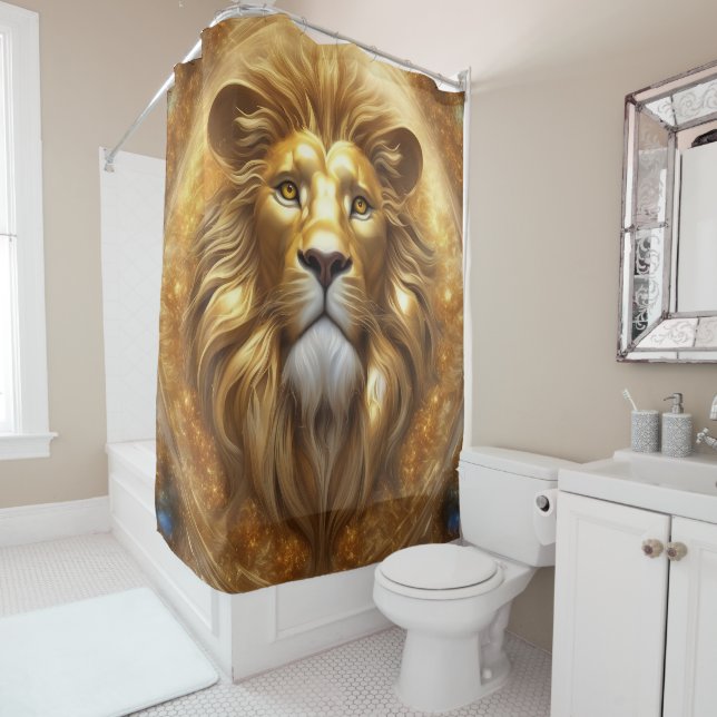 Stunning Gold Lion Head Shower Curtain (In Situ)